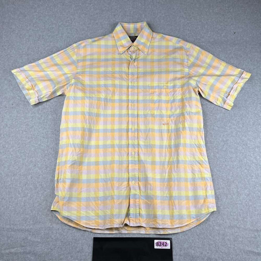 Paul & Shark Yachting Shirt 39 Colorful Check Casual Button Up Short Sleeve Mens